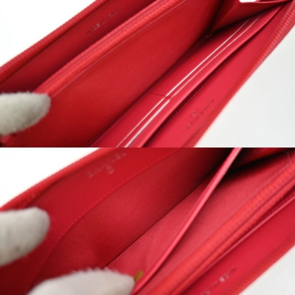 CHANEL CC Logo Zip Around Long Wallet Grained Calfskin Leather Red - Picture 8 of 14